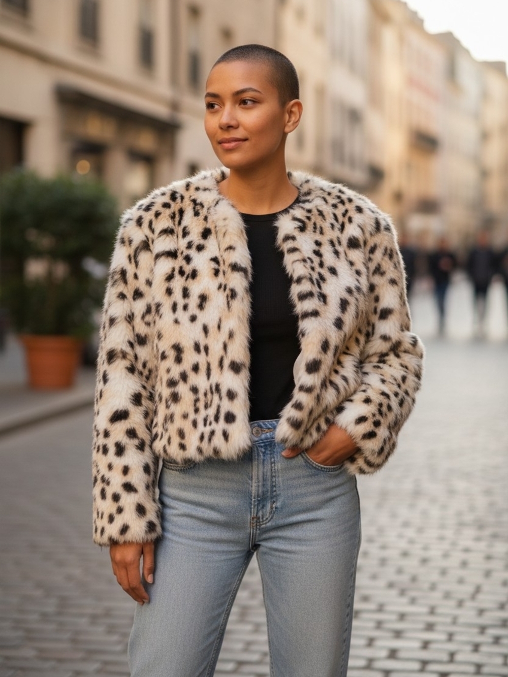 SHEIN Cream Leopard Print Teddy Jacket